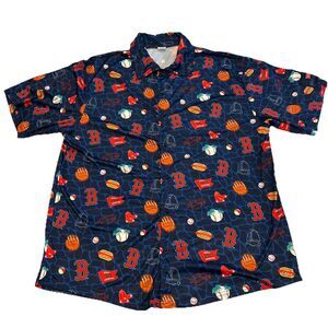 Men’s Official Boston Red Sox Shirt Button Up Short Sleeve XL Stretch Baseball